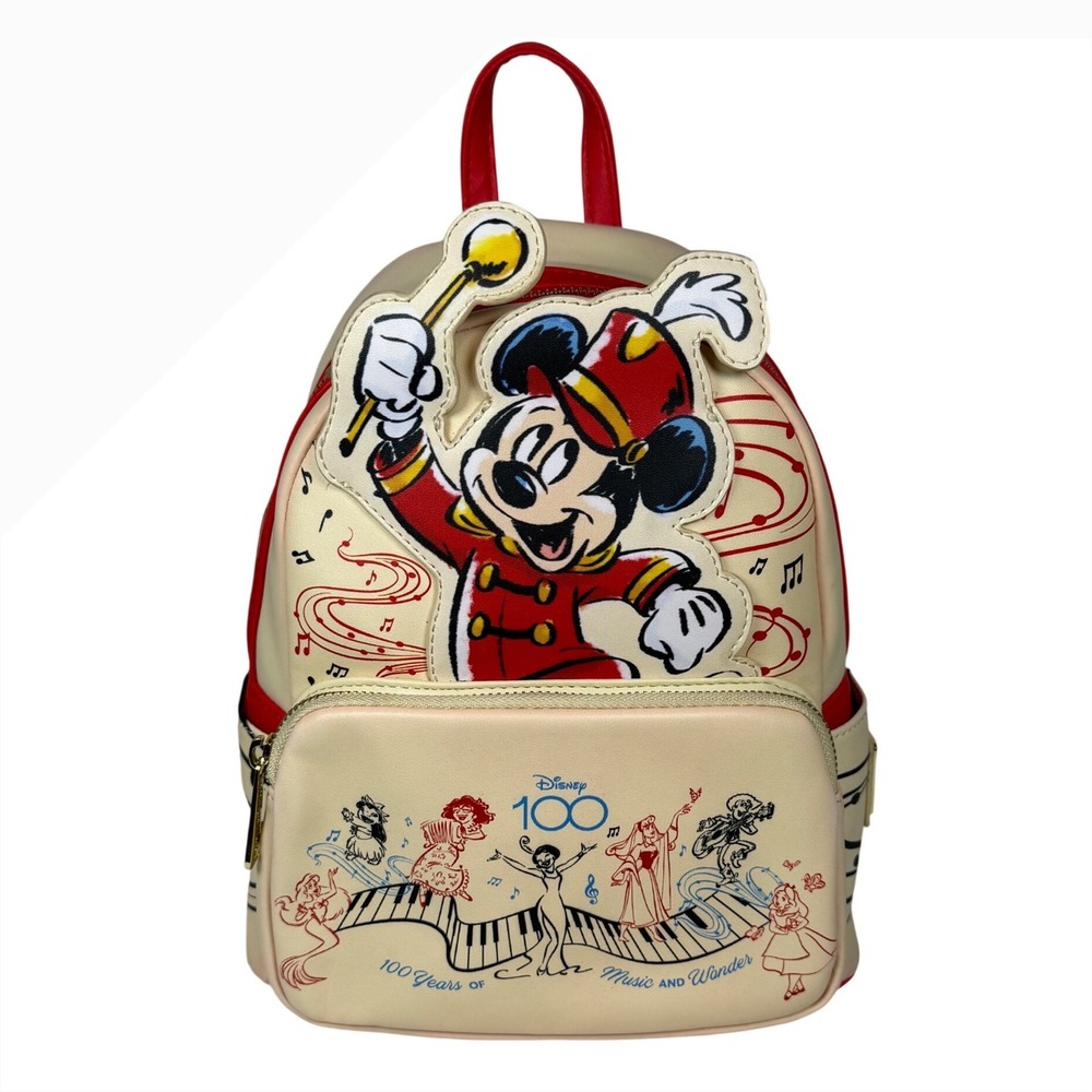 LOUNGEFLY Disney 100 Mickey Mouse Music & Wonder Mini Backpack Cream Red